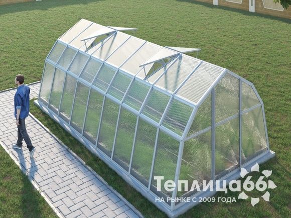 Теплица Рада Байкал из поликарбоната, 3x6 метров, белая